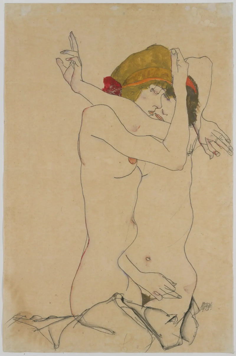 To kvinner som kysser hverandre - Egon Schiele