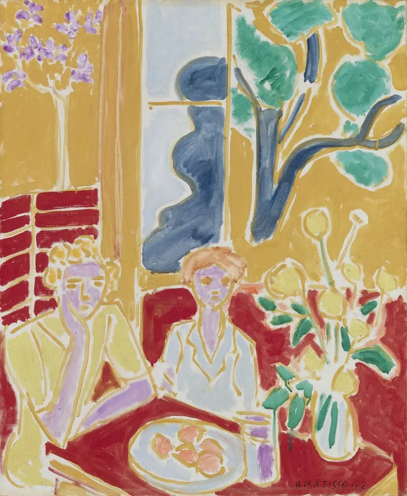 To små jenter, gul og rød bakgrunn - Henri Matisse