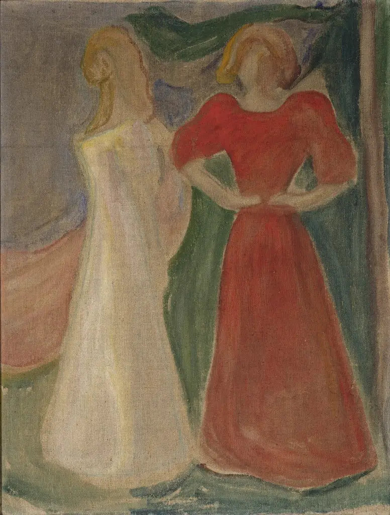 To unge kvinner i rødt og hvitt (Frise Reinhardt) - Edvard Munch