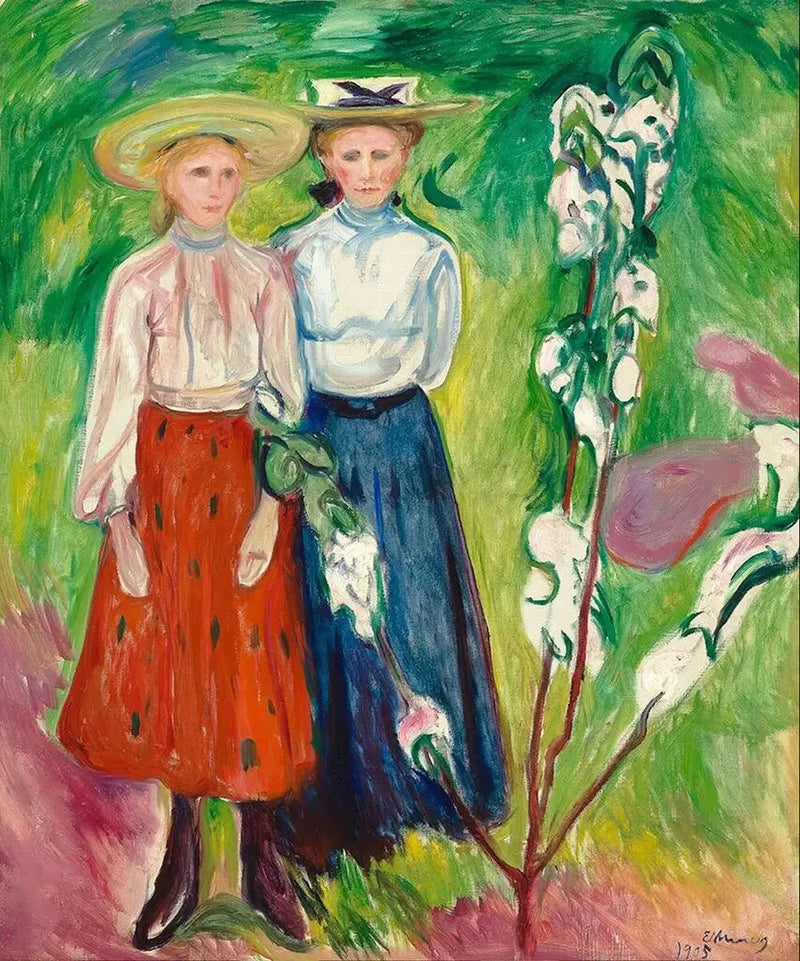 To unge jenter i hagen - Edvard Munch