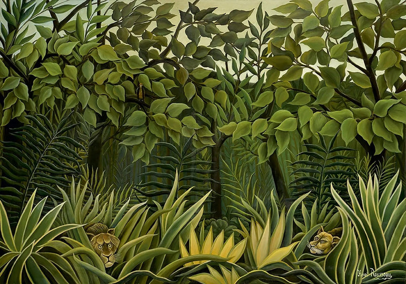 To løver på vakt i jungelen - Henri Rousseau
