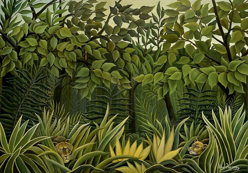 To løver på vakt i jungelen - Henri Rousseau