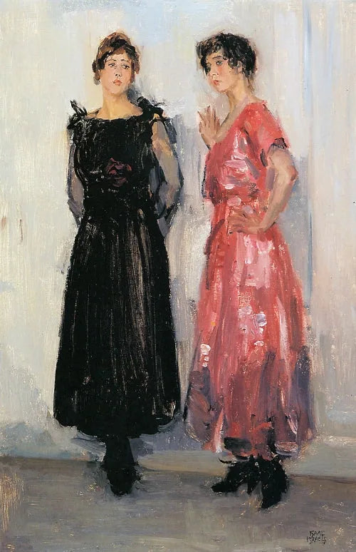 To modeller, Epi og Gertie, i motedesignhuset Hirsch i Amsterdam - Isaac Israëls