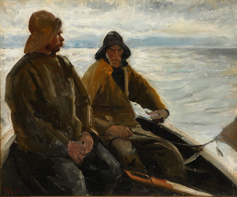 Deux pêcheurs de Skagen dans une barque à rames au crépuscule. - Michael Peter Ancher