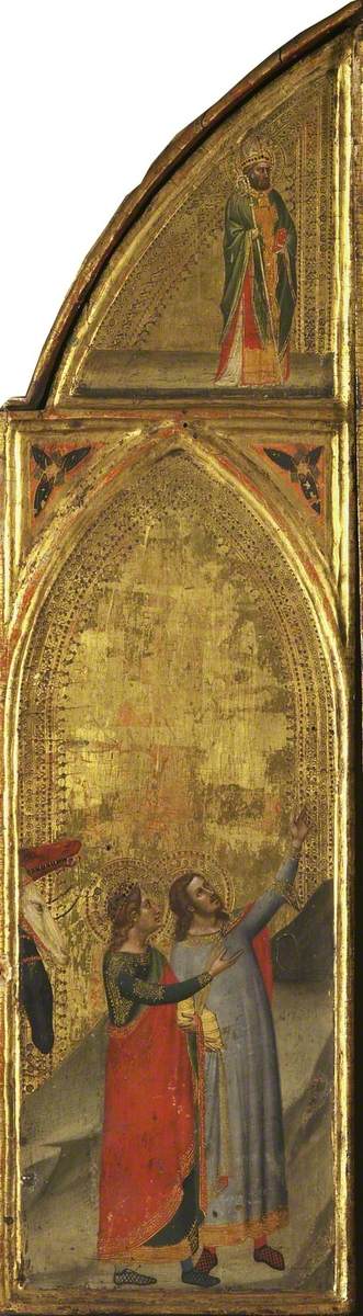 To konger magere og en biskop (triptyk, venstre panel) (bakside) - Bernardo Daddi