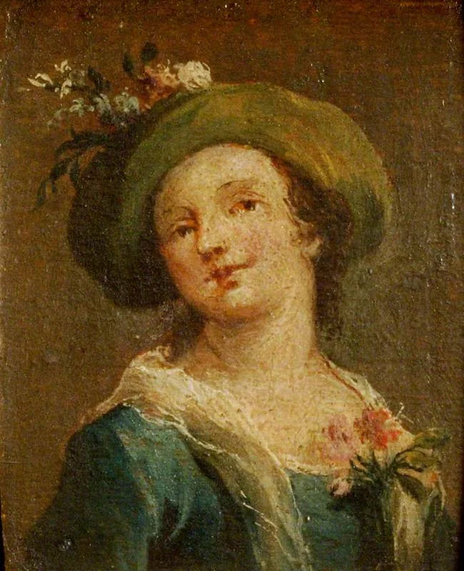 To bilder: En jente med hatt i profil og en jente med hatt forfra (diptyk, høyre panel) - Francesco Guardi