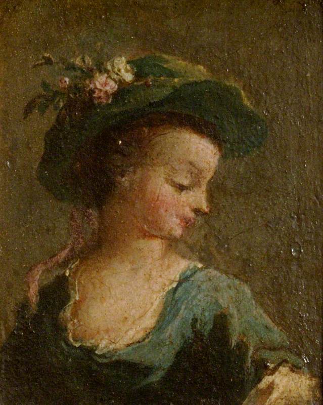 To malerier: En jente med hatt i profil og en jente med hatt ansikt til ansikt (diptyk, venstre panel) - Francesco Guardi