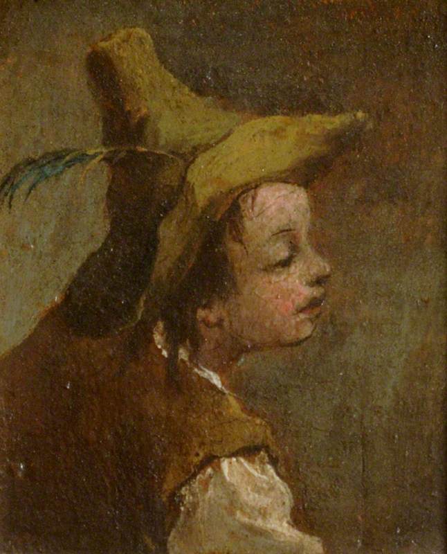 To malerier: et guttehode og et jentehode (diptyk, venstre panel) - Francesco Guardi