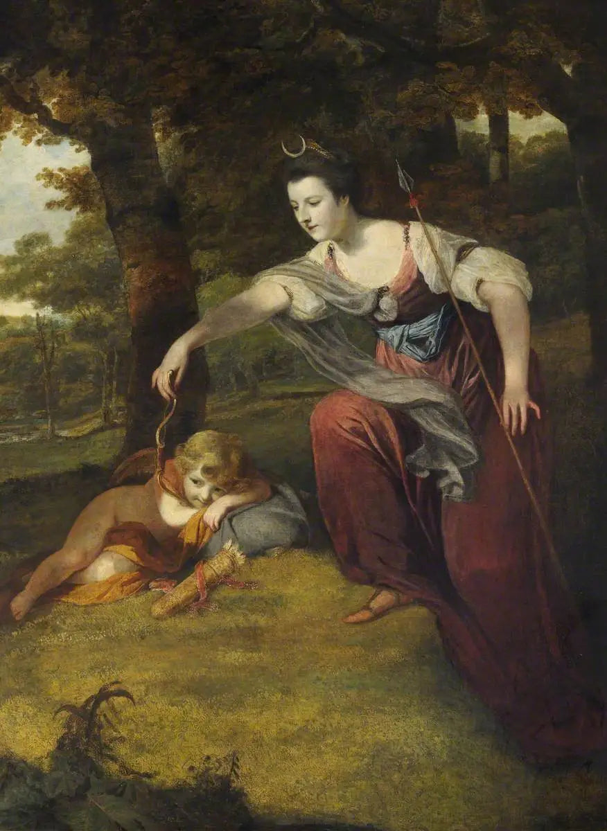 Diane avvæpner Cupidon: Elizabeth Dashwood, hertuginne av Manchester (1741-1832) og hennes sønn George Montagu, vicomte Manderville (1763-1772) - Joshua Reynolds
