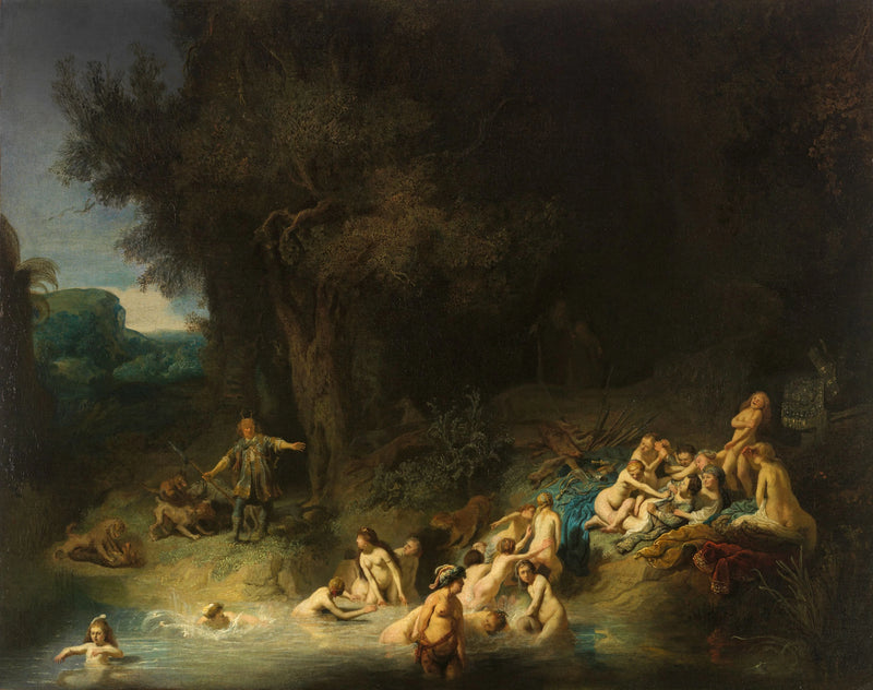 Diane og hennes nymfer overrasket i badet av Actéon - Rembrandt