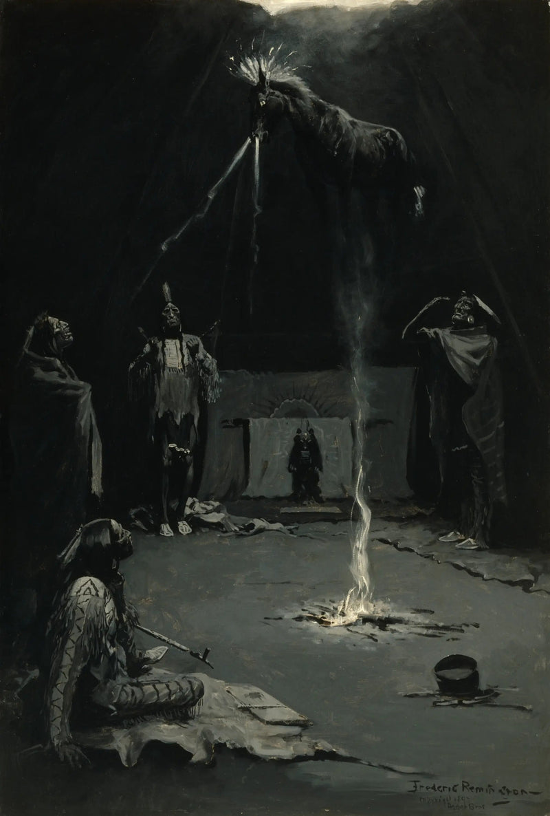 Indisk ildgud (Medisinsk hestmarsj) - Frederic Remington

Source:
Dieu du feu indien (La marche du cheval de médecine) - Frederic Remington