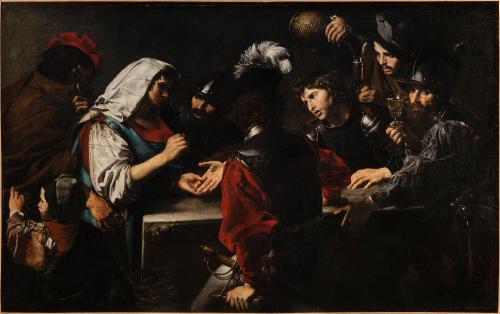 Diseuse de bonne aventure avec des soldats - Valentin de Boulogne image 1 tableau peint à l’huile sur toile