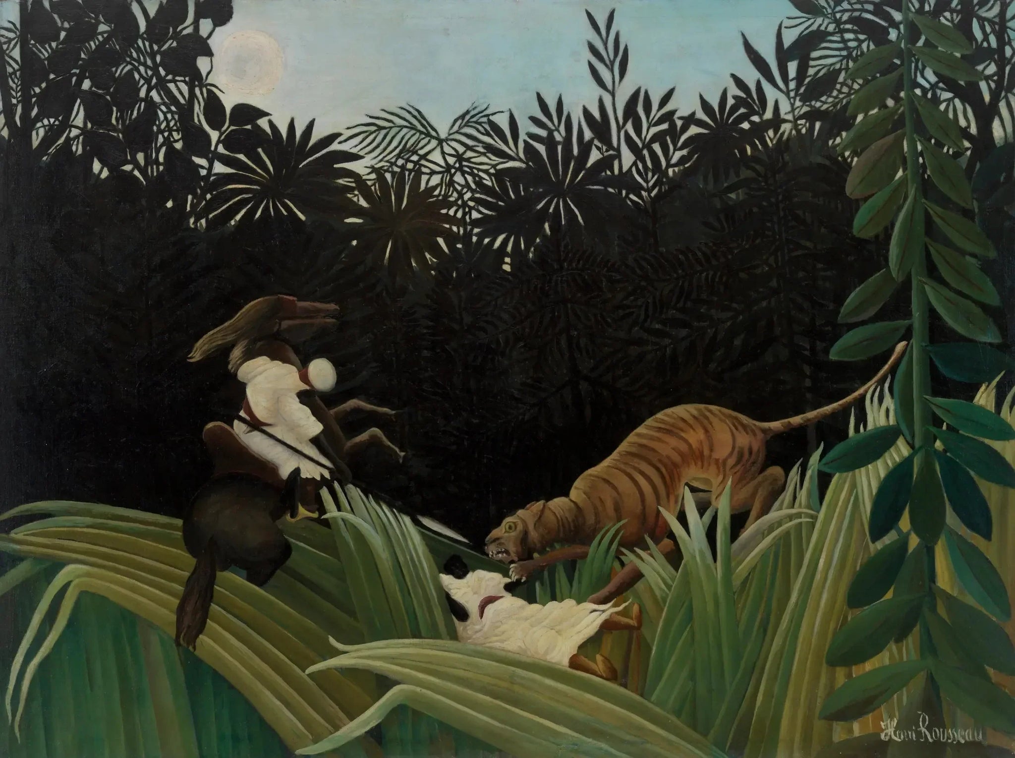 Éclaireurs attaqués par un tigre - Henri Rousseau image 1 copie de tableau peinte à la main