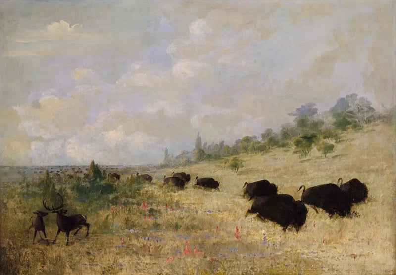 Elger og bison som beiter blant blomsterenger, Texas - George Catlin

Source:
Élans et bisons broutant parmi les fleurs des prairies, Texas - George Catlin