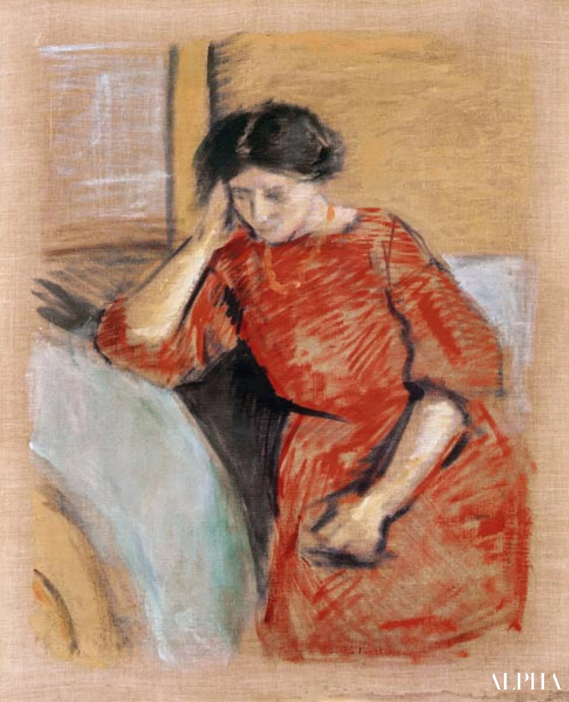 Elisabeth i en rød kjole - August Macke - Høykvalitets reproduksjoner av malerier og bilder