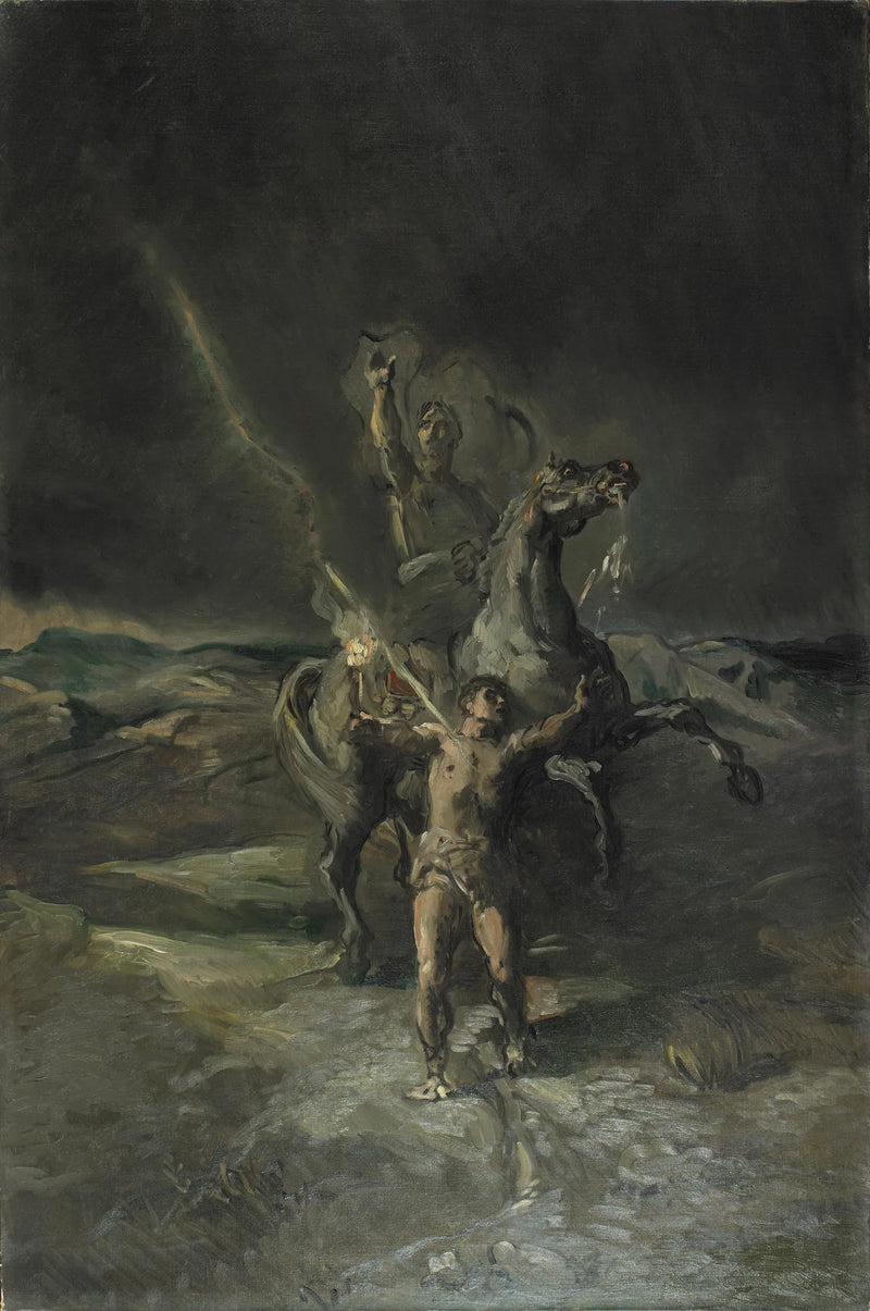 Romersk keiser på hest og hans slave rammet av lyn - Théodore Chassériau