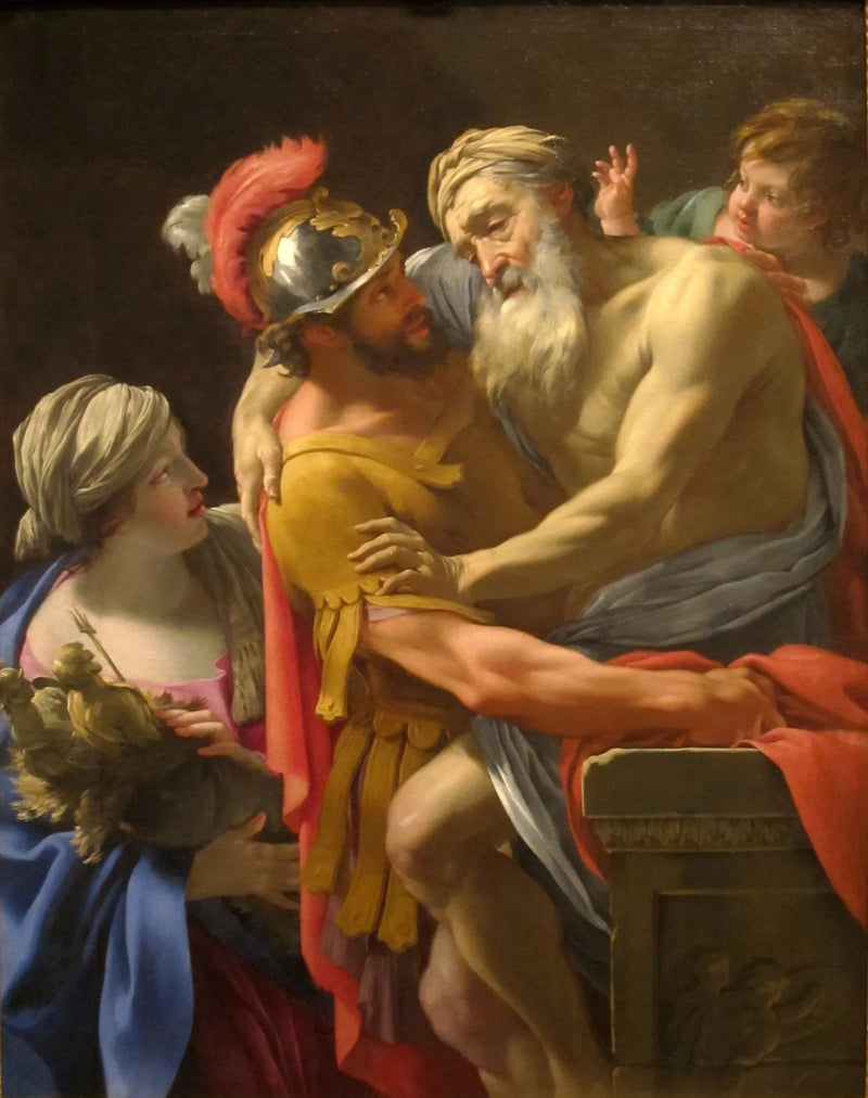 Aeneas og Priam flykter fra Troja - Simon Vouet