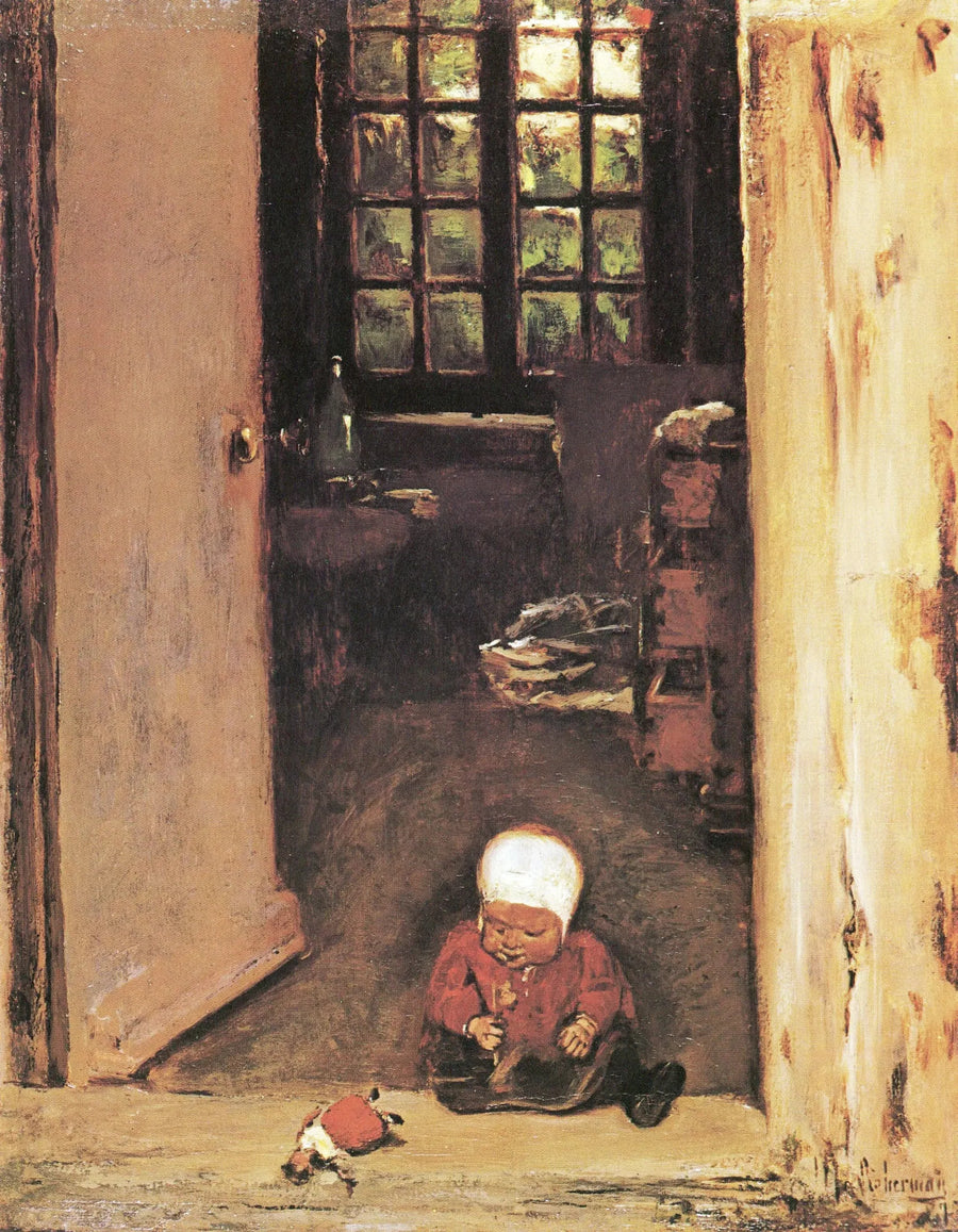 Barn som leker i døråpningen - Max Liebermann