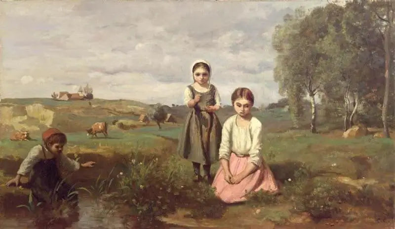 Barn ved bredden av en bekk på landsbygda i Lormes - Jean-Baptiste Camille Corot
