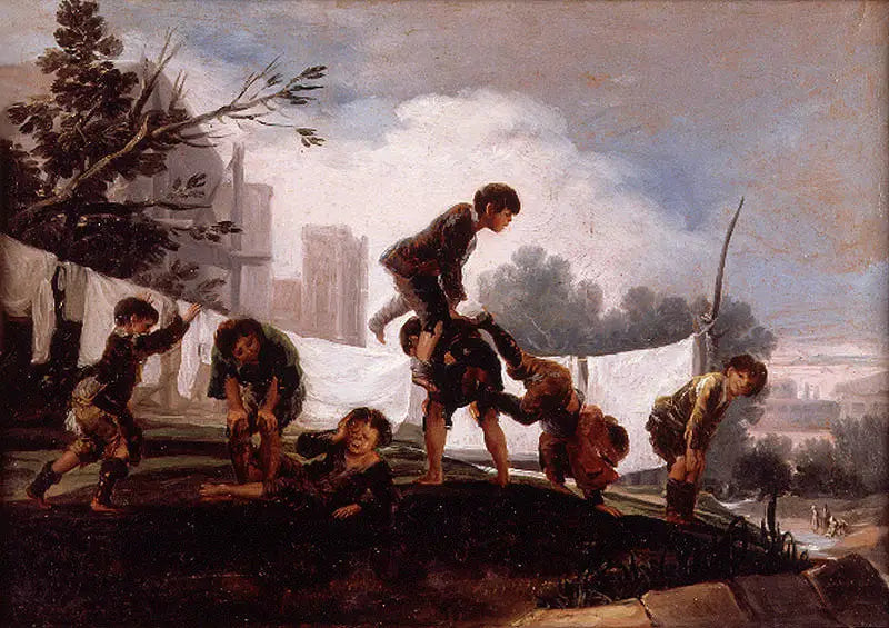 Barn som leker med å hoppe over sauer - Francisco de Goya