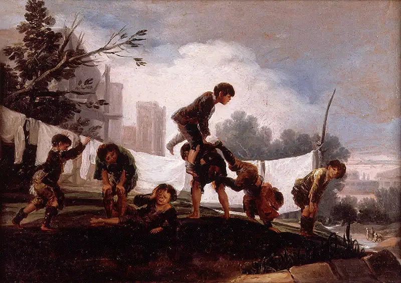 Barn som leker med å hoppe over sauer - Francisco de Goya