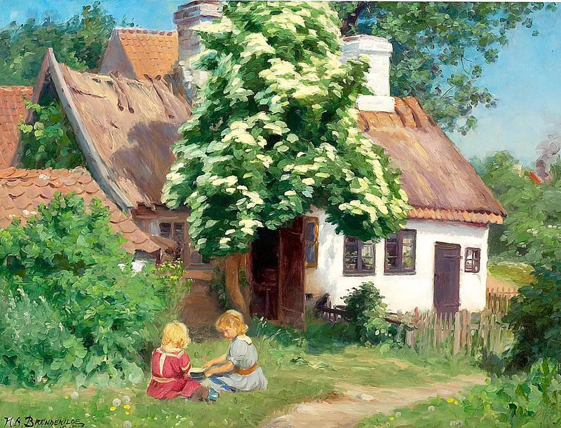 Barn som leker foran en gård. - H. A. Brendekilde

Source:
Enfants jouant devant une ferme. - H. A. Brendekilde