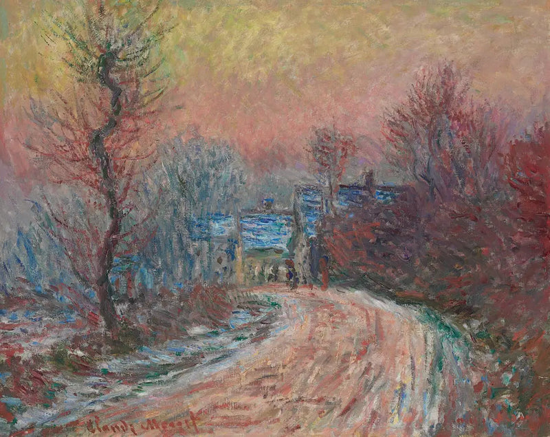Inngang til Giverny om vinteren, solnedgang - Claude Monet