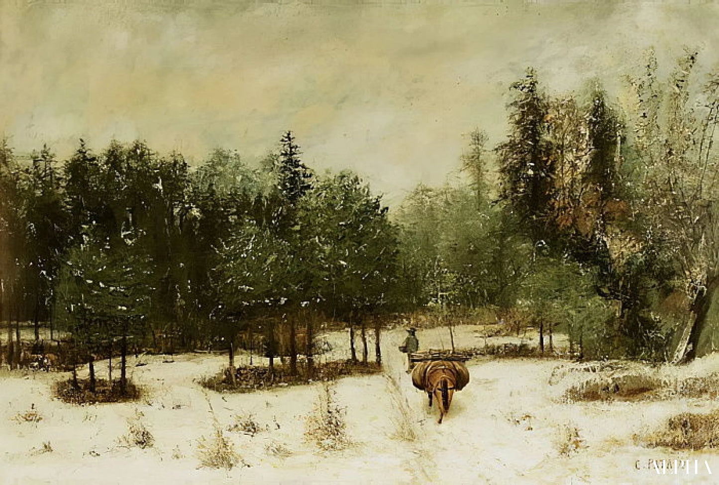 Inngang til skogen om vinteren. Snøeffekt - Gustave Courbet - Høykvalitets reproduksjoner av malerier og bilder
