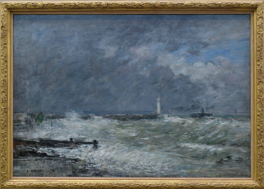 Innkjørsel til kaiene i Le Havre i dårlig vær - Eugène Boudin