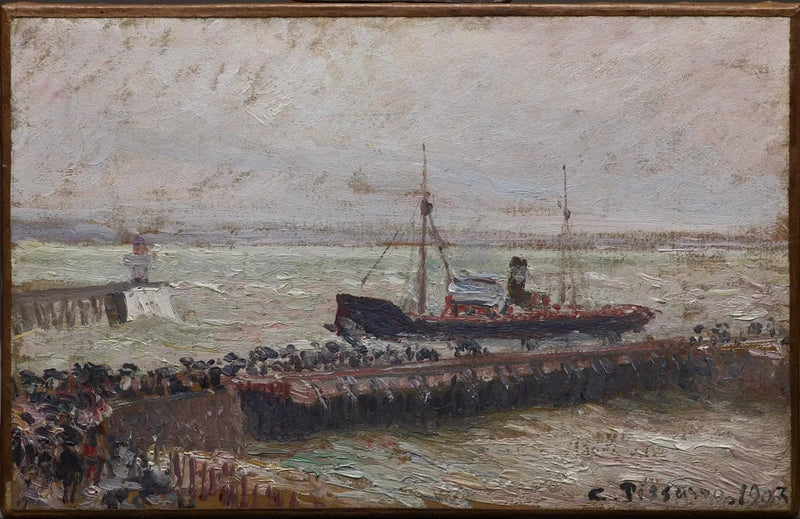 Havre havn, overskyet himmel - Camille Pissarro