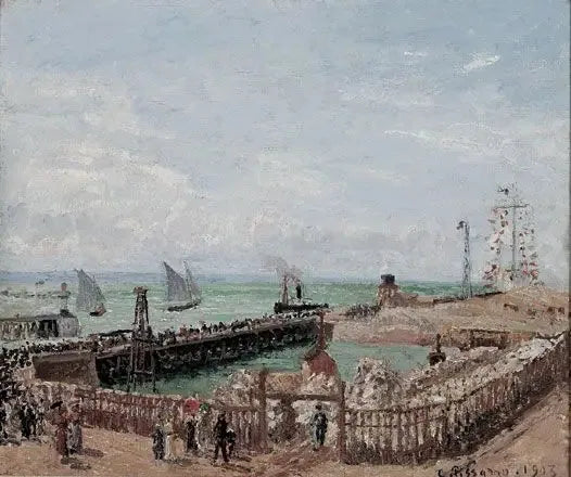 Havre havn og vestlig molo, sol, morgen - Camille Pissarro
