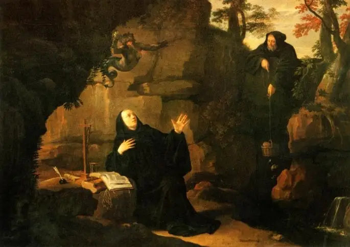 Episoder fra livet til den hellige Benedikt: Den hellige Benedikt matet av bror Romain - Philippe de Champaigne