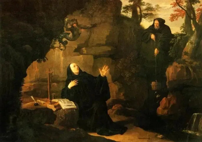 Episoder fra livet til den hellige Benedikt: Den hellige Benedikt matet av bror Romain - Philippe de Champaigne