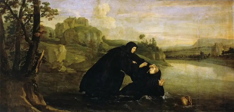 Episoder fra livet til helgen Benedikt: Placide trukket ut av vannet av bror Maur - Philippe de Champaigne