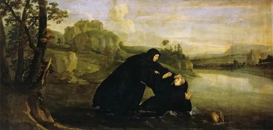 Episoder fra livet til helgen Benedikt: Placide trukket ut av vannet av bror Maur - Philippe de Champaigne