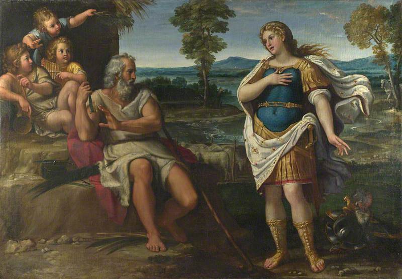 Erminia søker tilflukt hos sauebøndene - Annibale Carracci