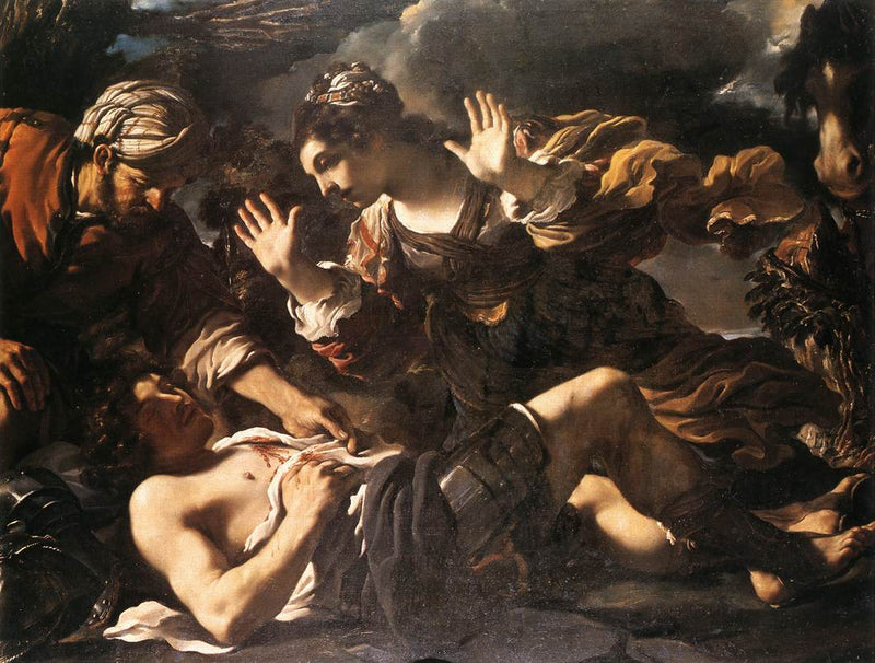 Erminia finner Tancrède såret - Guercino