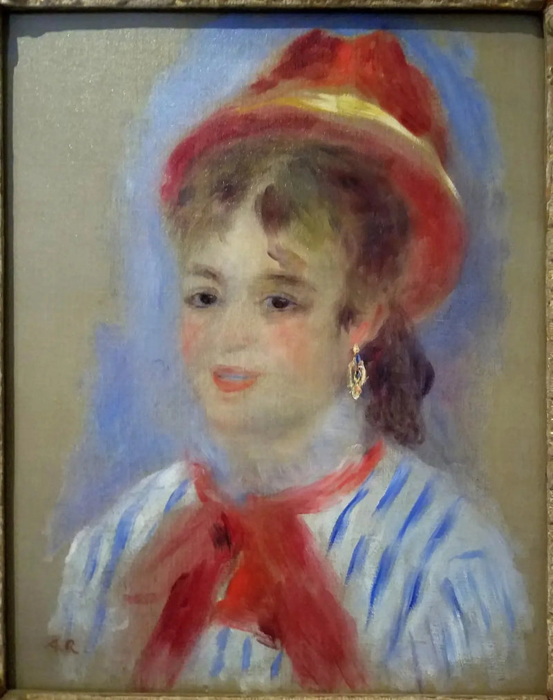Estelle med rød hatt - Pierre-Auguste Renoir