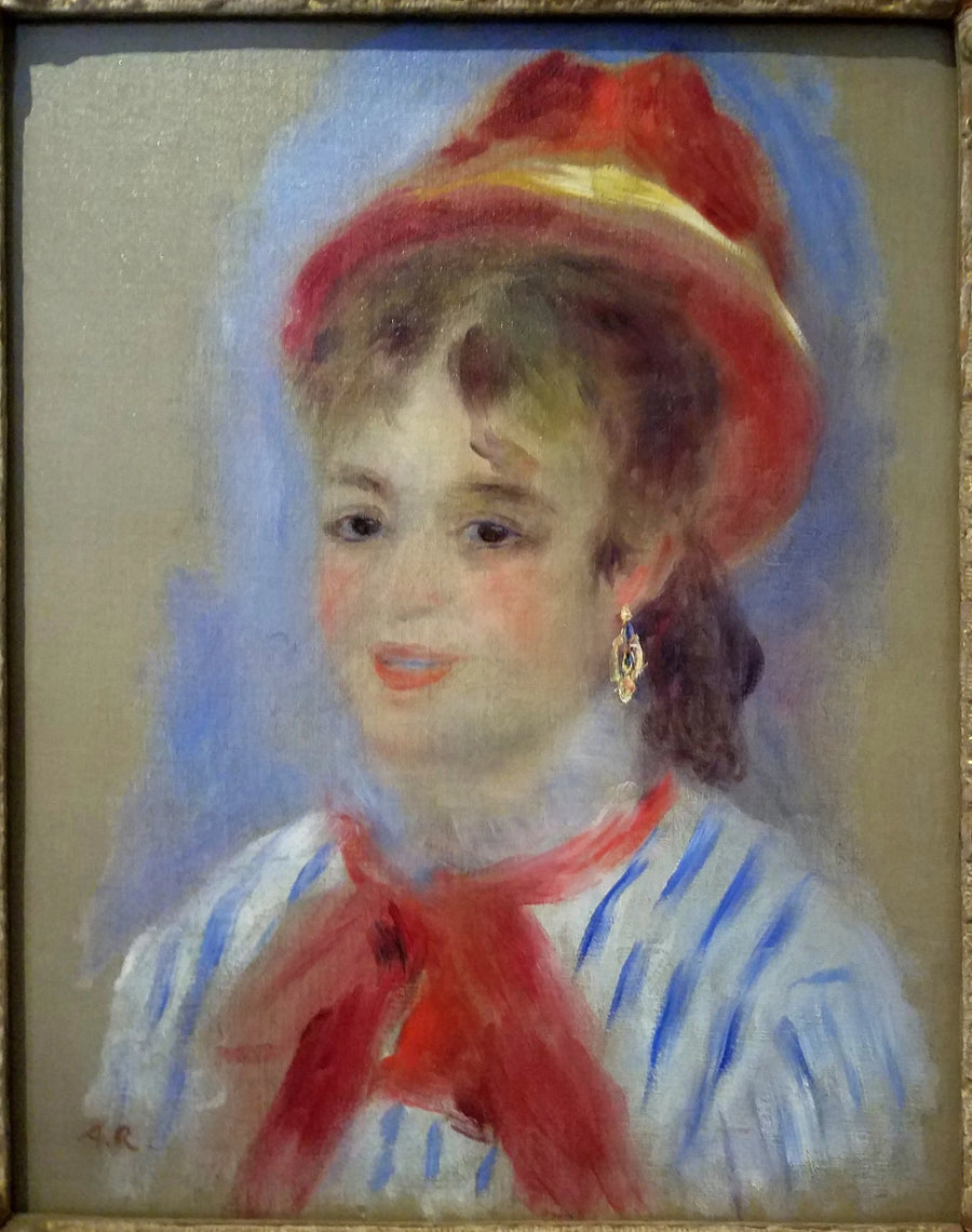 Estelle med rød hatt - Pierre-Auguste Renoir