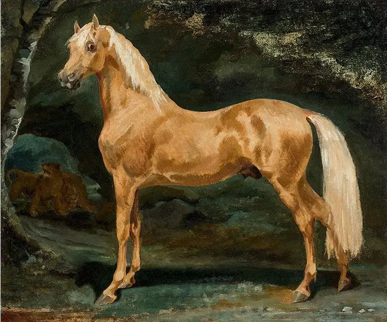 Arabisk palomino-hingst skremt av to rovdyr - Théodore Géricault