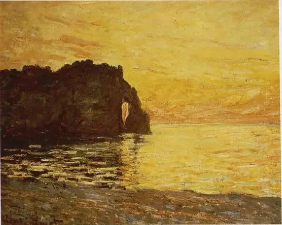 Étretat, klippe og Porte d'Aval ved solnedgang W1015a - Claude Monet