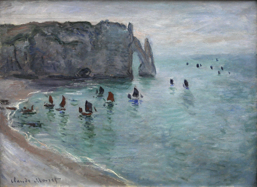 Étretat, Porte d'Aval, båter som forlater havn W1047 - Claude Monet
