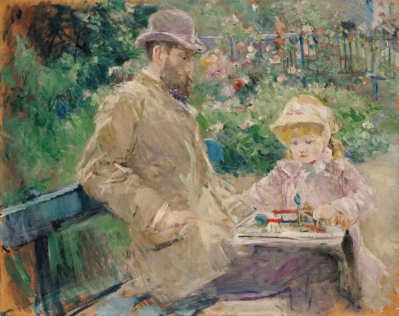 Eugène Manet og datteren hans i hagen i Bougival - Berthe Morisot