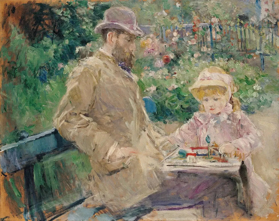 Eugène Manet og datteren hans i hagen i Bougival - Berthe Morisot