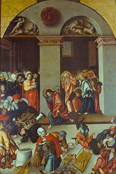 Utskillelse av pengeskiftere fra tempelet - Lucas Cranach den eldre