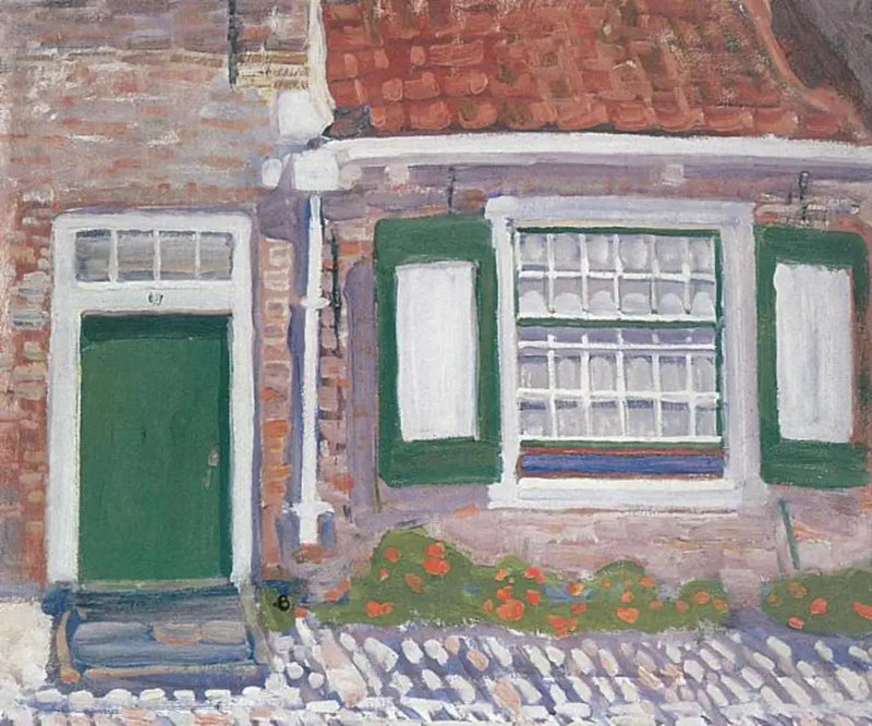 Husfasade med grønne persienner - Piet Mondrian