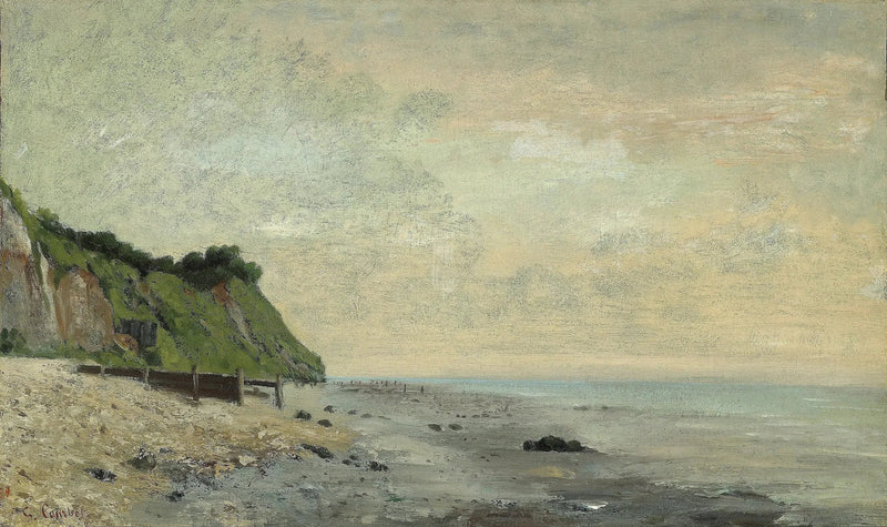 Klippe ved sjøen, sett fra Lille Strand, soloppgang - Gustave Courbet