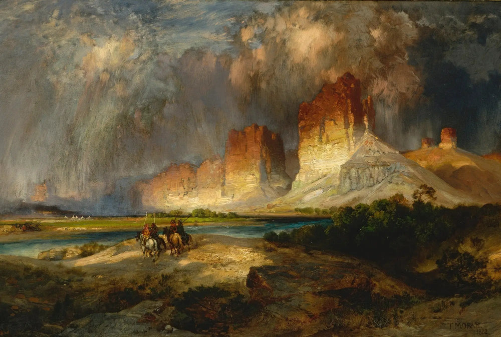 Falaises du haut Colorado, territoire du Wyoming - Thomas Moran image 1 copie peinte à la main à l’huile