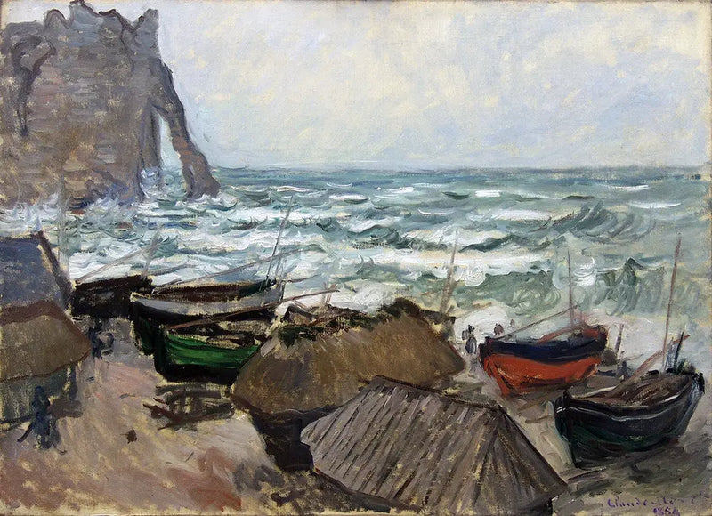 Klipper og båter i Étretat - Claude Monet