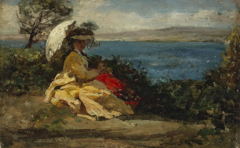 Kvinne med paraply, Douarnenez-bukten - Jules Breton